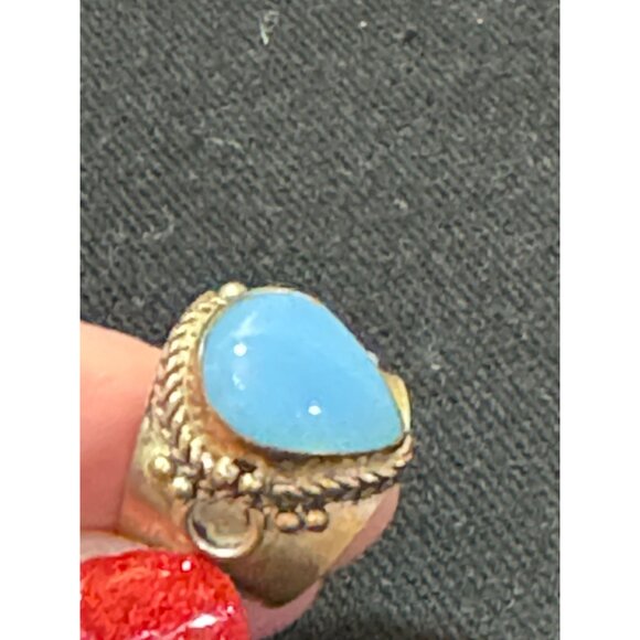 Vintage Sterling Silver & Aqua Chalcedony Ring With Braided Detail Size 9 - Picture 3 of 8